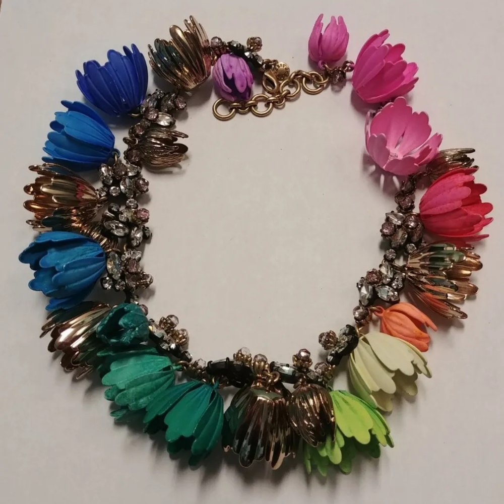 J.Crew Rainbow Floral Garden Party Necklace Flower Crystal Necklace A